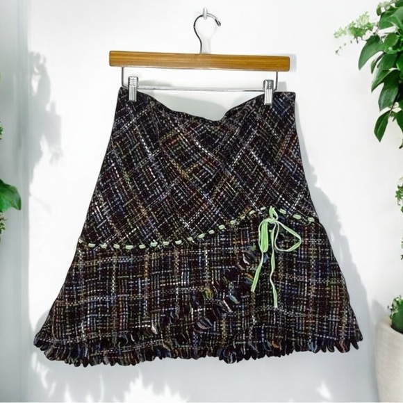 Anthropologie Elevenses Wool Blend Tweed Skirt Ribbon Trim Cottagecore Fall - Picture 12 of 12